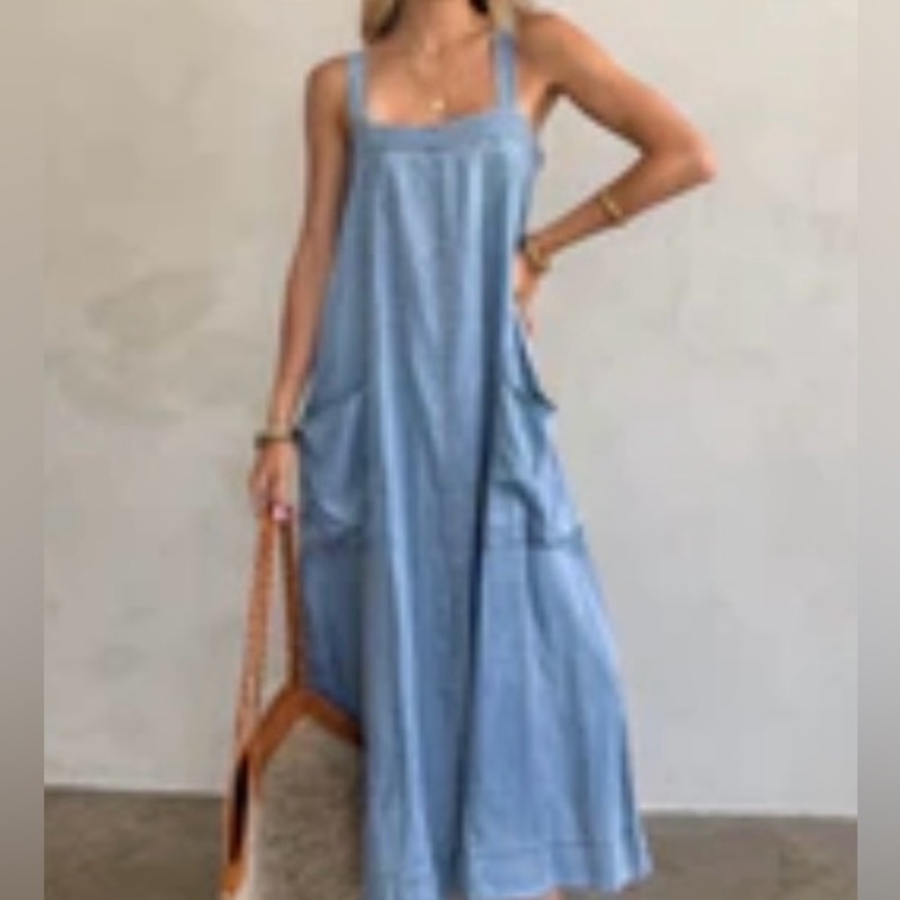 Stitch and Feather Maxi Denim Dress Size Medium